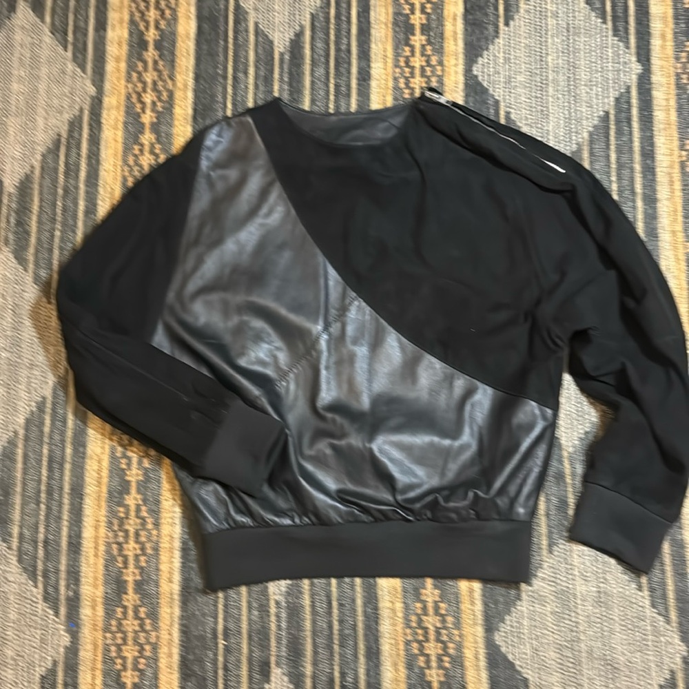 Vintage mixed black leather sweatshirt with zipper detail